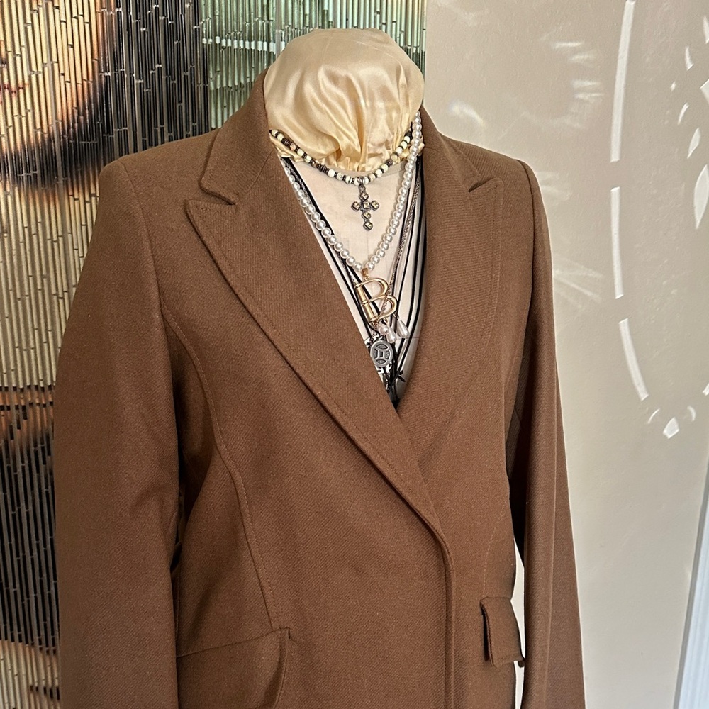 Mango NEW WITH TAGS Long Classic Brown Wool Coat Women’s - Picture 5 of 8
